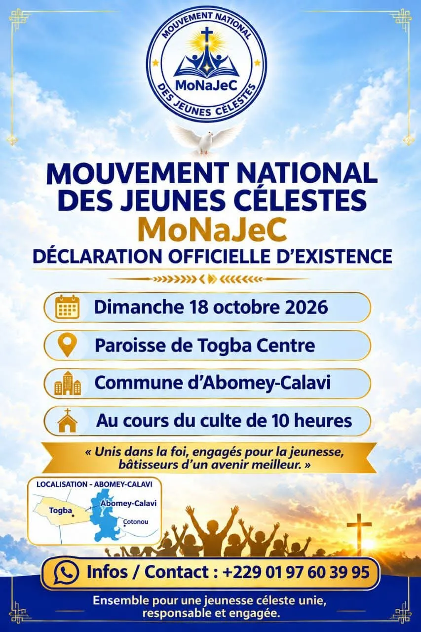 Bénin :  Le Mouvement National des Jeunes Célestes fait une importante déclaration le 18 octobre prochain
