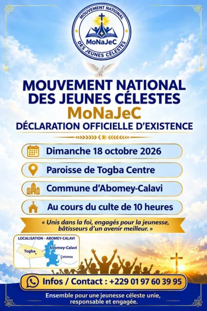 Bénin :  Le Mouvement National des Jeunes Célestes fait une importante déclaration le 18 octobre prochain