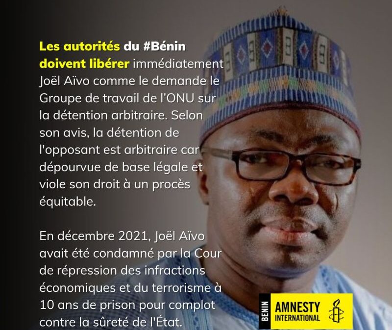 Après le GTDA : Amnesty International réclame la libération immédiate de Joël Aïvo
